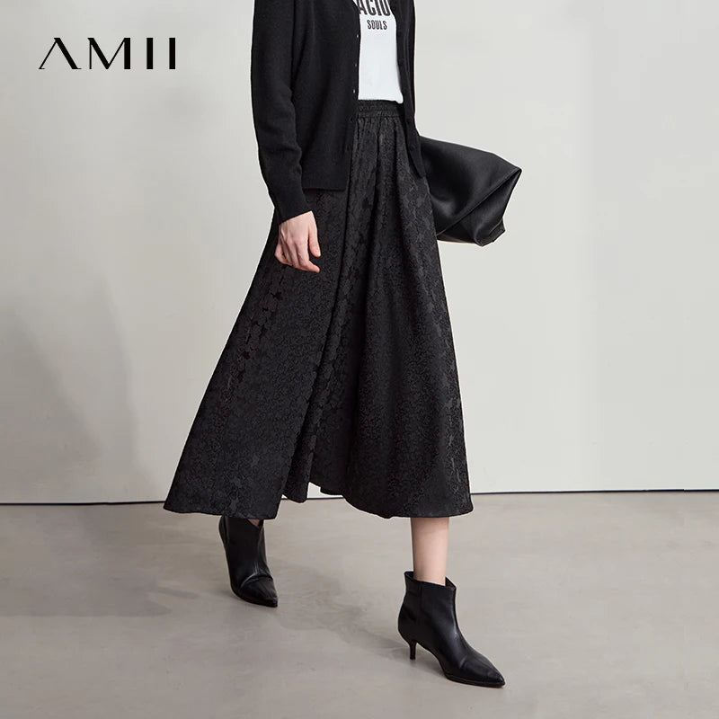 AMII សំពត់ខ្លីពណ៌ខ្មៅរាងអក្សរ A សម្រាប់រដូវស្លឹកឈើជ្រុះឆ្នាំ ២០២៦ សម្រាប់នារី រចនាបថប្រណីត ចរឆើតឆាយ ចង្កេះយឺត សំពត់ផ្លូវការសម្រាប់នារី 12523037