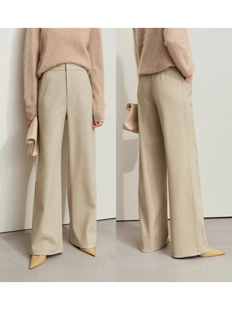 ខោប៉ាក់ AMII Minimalist Herringbone សម្រាប់ស្ត្រីឆ្នាំ ២០២៤ រដូវរងាថ្មីសម្រាប់ធ្វើដំណើរ ខោចង្កេះខ្ពស់ ខោជើងធំទូលាយ ខោធម្មតាសម្រាប់ស្ត្រី ១២៤៤៤០៦៤