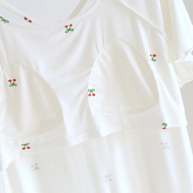 Modal Comfortable Chest Pad Sleep Shirts Short Sleeve Summer Night Dress Women Cute Printed Sleepwear Nightgowns Ladies Nighty