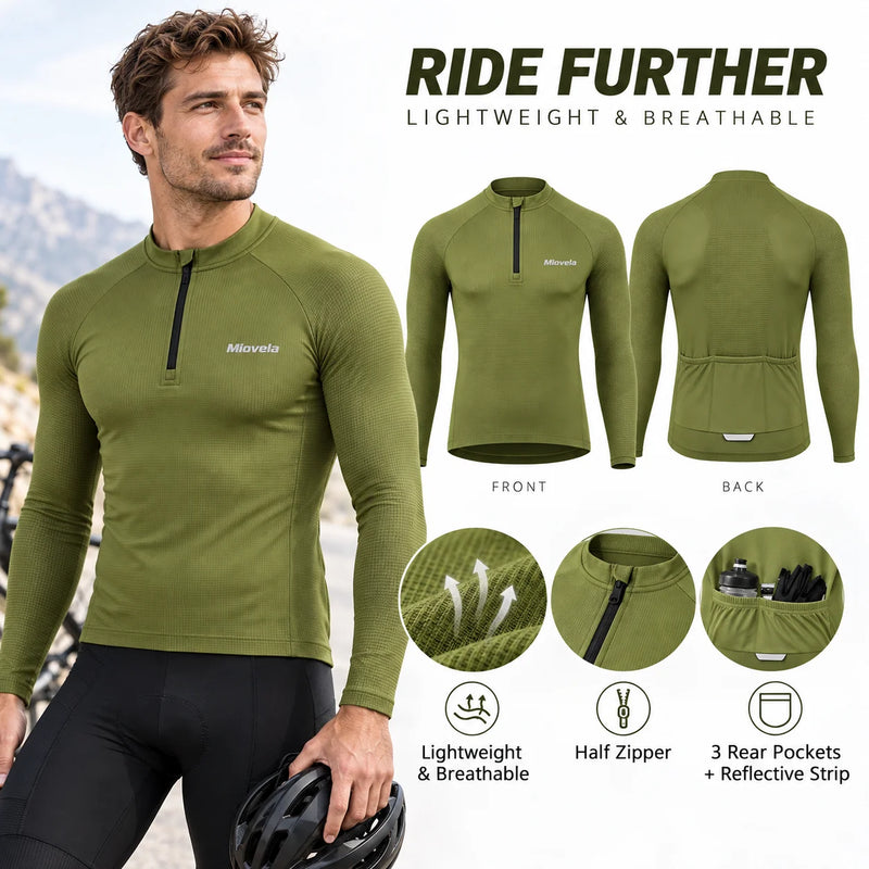 Men's Long Sleeve Reflective Cycling Jersey, Slim Fit Quick Dry Breathable With Rear Pockets for MTB Road Bike Riding Maillot