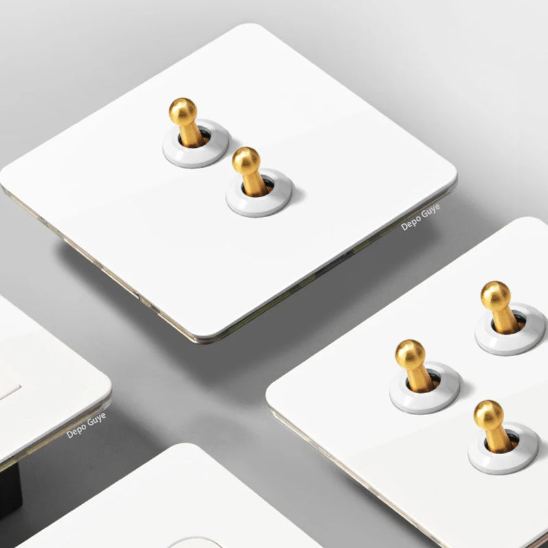 5/10 PCS 86 Type Retro White Wall Lamp Brass Lever Toggle Switch 1/2/3/4 Gang 2Way Stainless Steel Wall Panel Switch
