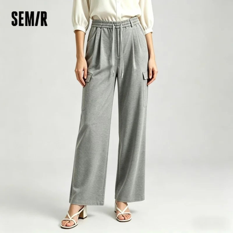 Semir Loose Pants Women 2026 Spring Pleated Elastic Waist Pants Loose Wide Leg Casual Trousers