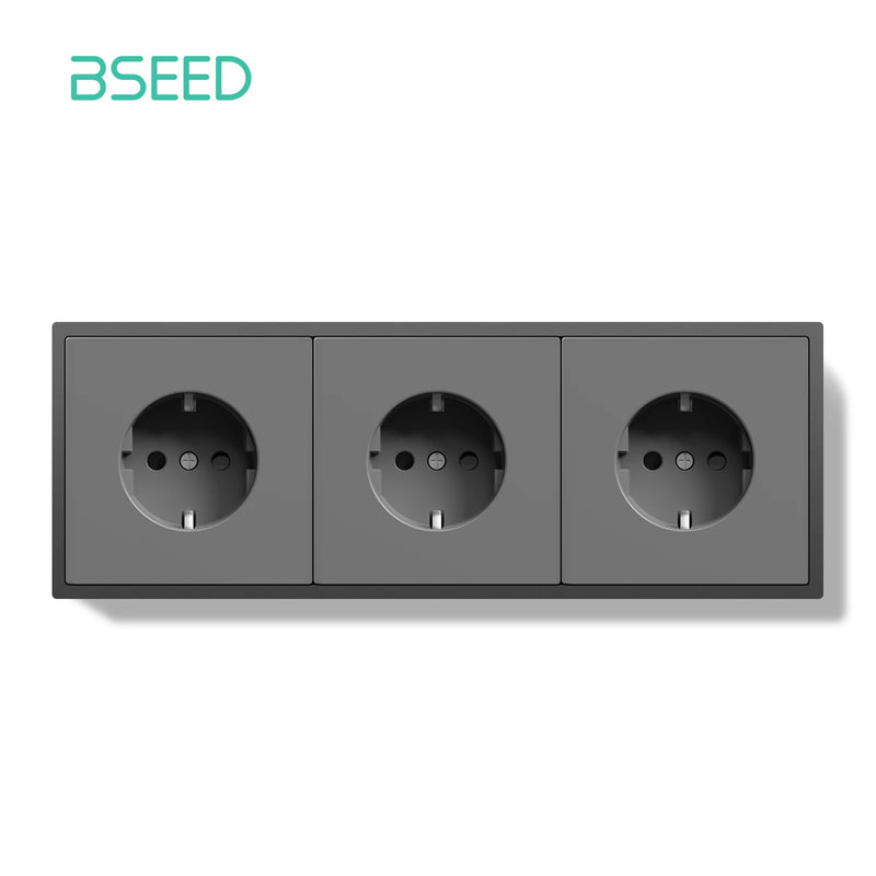 BSEED EU Standard Single Wall Socket Double Electrical Outlets Germany Russia Wall Power Socket White Black Plastic Frame 16A