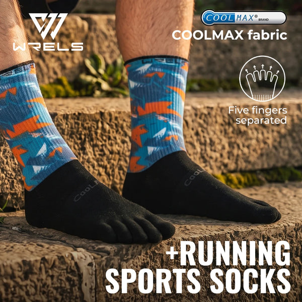 WRELS 1/2/3 Pairs Coolmax Toe Socks Arch Support 5Finger Socks Anti-Blister Anti-Slip Breathable Running Hiking Crew Sport Socks