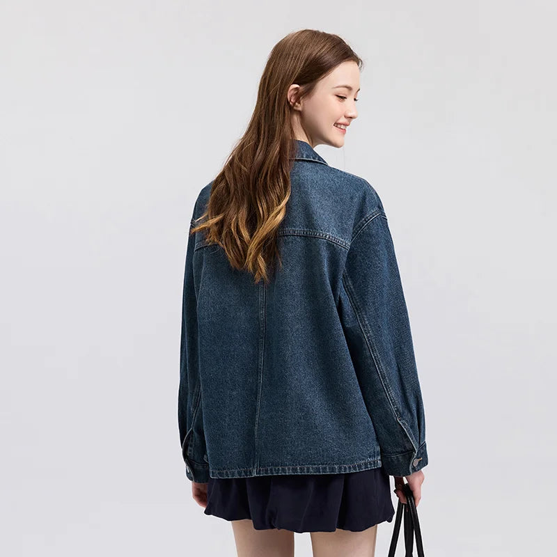 Semir Demin Jacket For Women 2026 Spring Denim Loose Lapel Casual Coat Fashion Comfortable Daily Outerwear