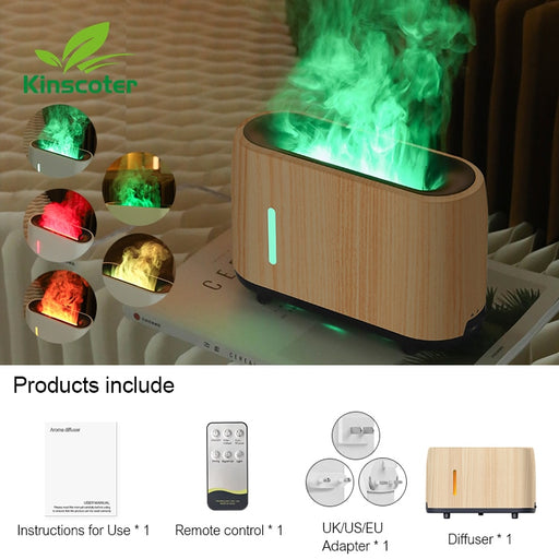 Kinscoter Luxury Flame Air Humidifier Aromatherapy Essential Oil Aroma Diffuser With Timer Function For Home Hotel Office Light Wood