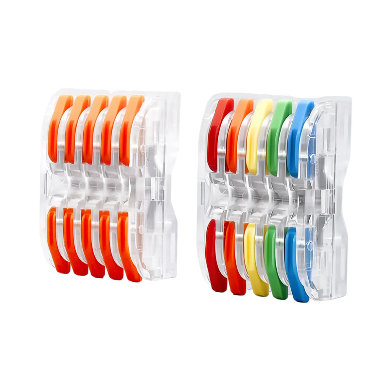 TOMZN 10PCS Lever Wire Connectors 5 In 5 Out Quick Splicing Terminal Blocks 32A 250V for 28-12AWG Solid Stranded Flexible Wires