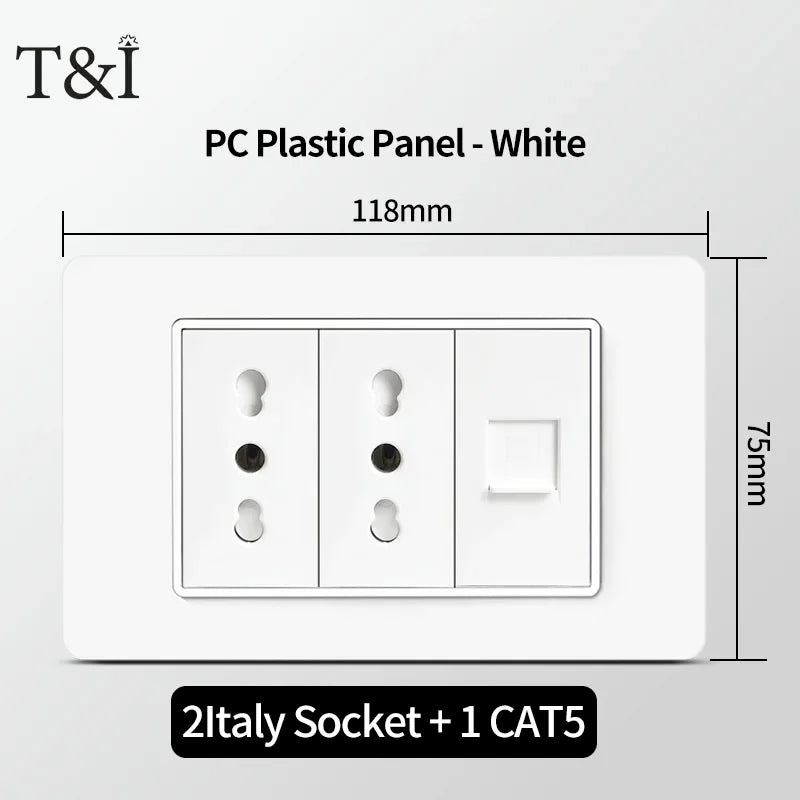 T&I 118  PC plastic panel  socket: USB Type-C, Italian switch , Chilean outlet, very suitable for residential and office spaces