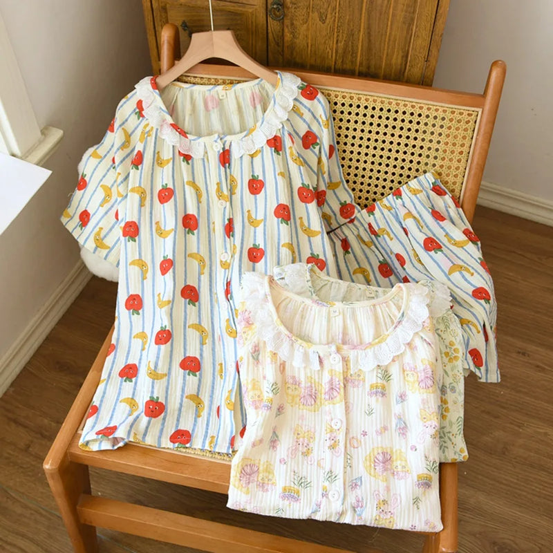 Soft Pyjamas Set For Woman New 2 Piece Set Sleepwear Casual Loungewear Summer Pure Cotton Homewear Suit Pijama Women's Pajamas