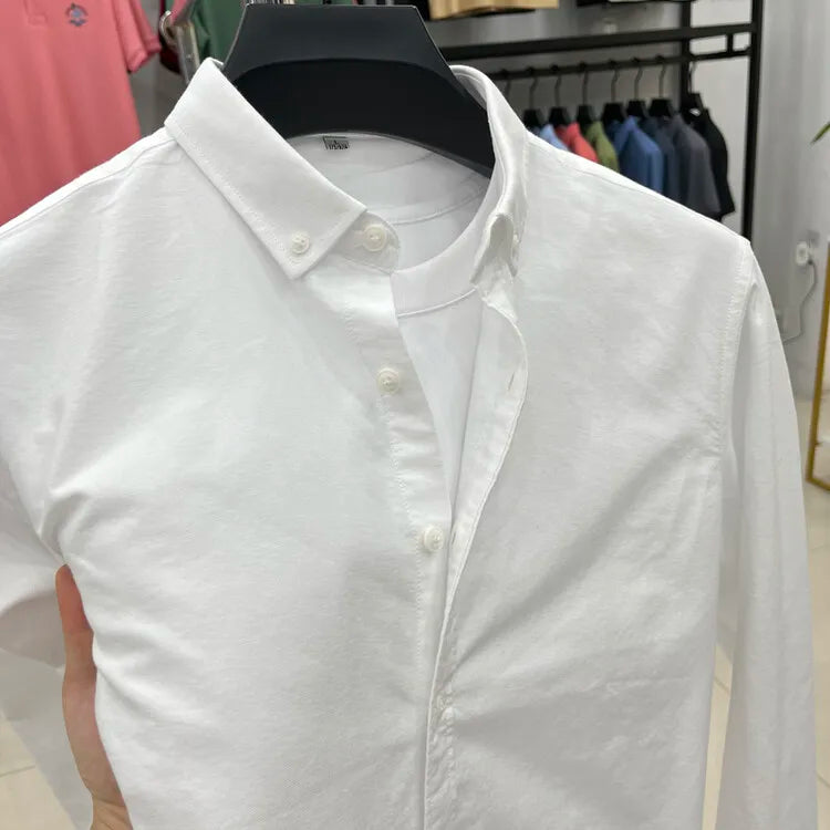 High-quality men's long-sleeve shirt made of 100% cotton, breathable, sweat-wicking, suitable for business or casual wear.M-4XL