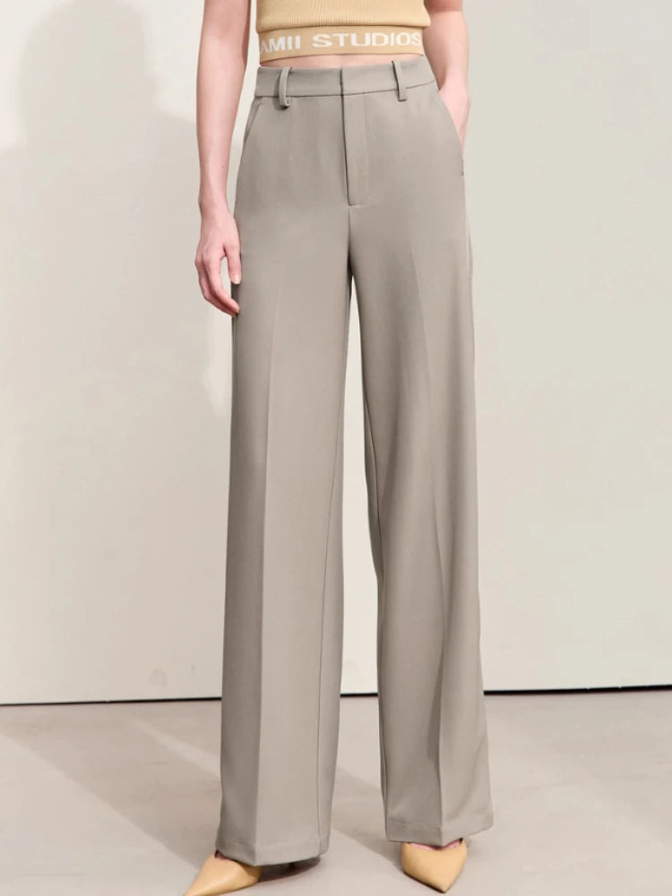 ខោ Amii Minimalism Casual Women's រដូវស្លឹកឈើជ្រុះឆ្នាំ ២០២៦ ខោស្ត្រីការិយាល័យថ្មី Patchwork រលុងត្រង់រឹងមូលដ្ឋាន 12453011