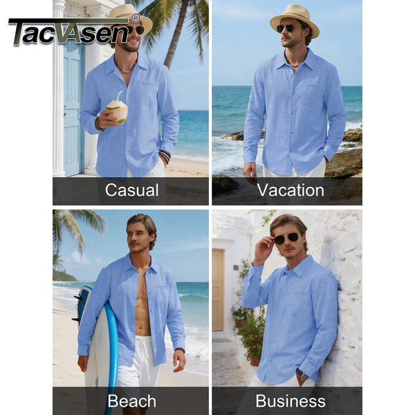 TACVASEN Men's Button Down Shirts High Quality Long Sleeve Casual Lightweight Beach Dress Shirts for Man Work Tee Chest Pockets