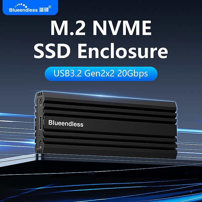 BLUEENDLESS 20Gbps M.2 PCIE NVME Enclosure USB 3.2 ជំនាន់ 2x2 ប្រភេទ-C ទៅ M2 SSD Adapter គាំទ្រ 8TB សម្រាប់ 2230 2242 2260 2280 SSD