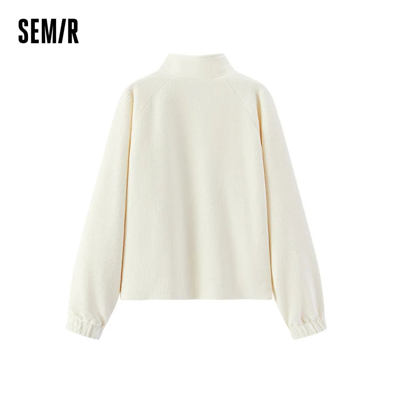 Semir Women Jacket Chenille Texture Loose Raglan Sleeve Stand Collar Slim Look 2026 Autumn Casual Style Soft Outerwear
