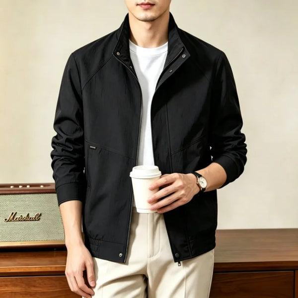 Men's Lightweight Stand Collar Zip Jacket Casual Business Outdoor Windbreaker