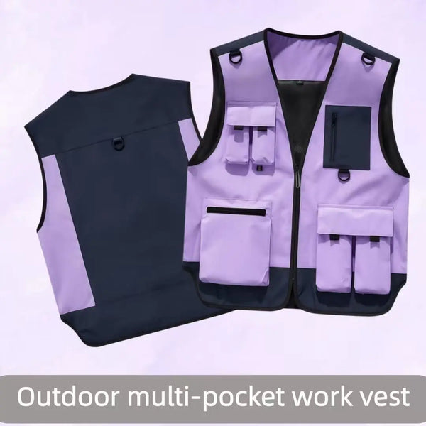 Outdoor photography vest workman's jacket 2026 Spring Summer V-neck multi-pocket team work jacket custom  logo printed