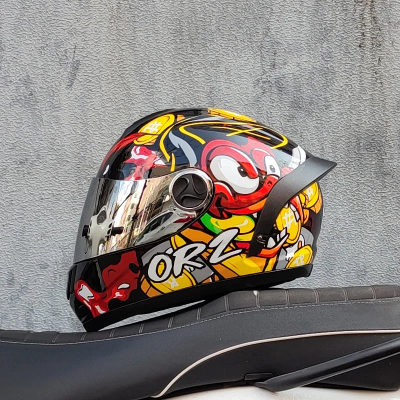 ORZ Motorcycle Helmet Men's and Women's Full Helmets Winter Personalized Motorcycle Big Tail Couple