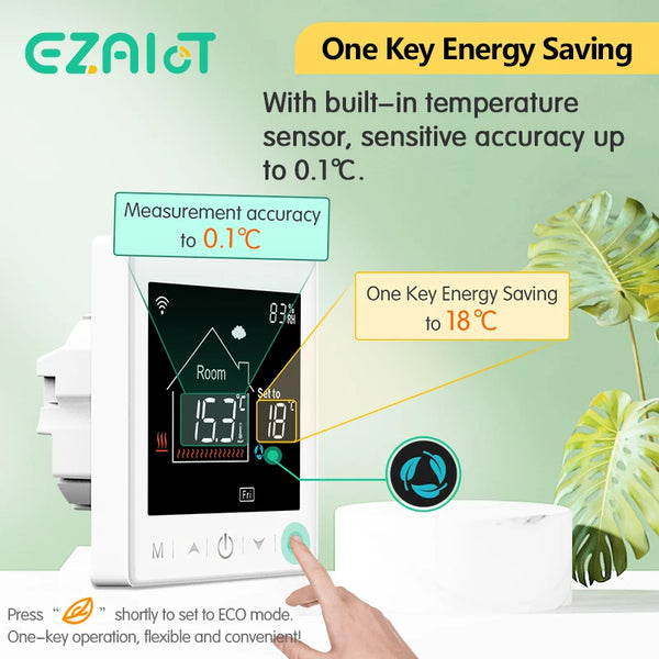 ឧបករណ៍បញ្ជាសីតុណ្ហភាព Tuya WiFi 220V អេក្រង់ LCD អេក្រង់ប៉ះ ឡចំហាយឧស្ម័ន ឧបករណ៍បញ្ជាសីតុណ្ហភាពកំដៅជាន់អគ្គិសនី Smart Life Alexa