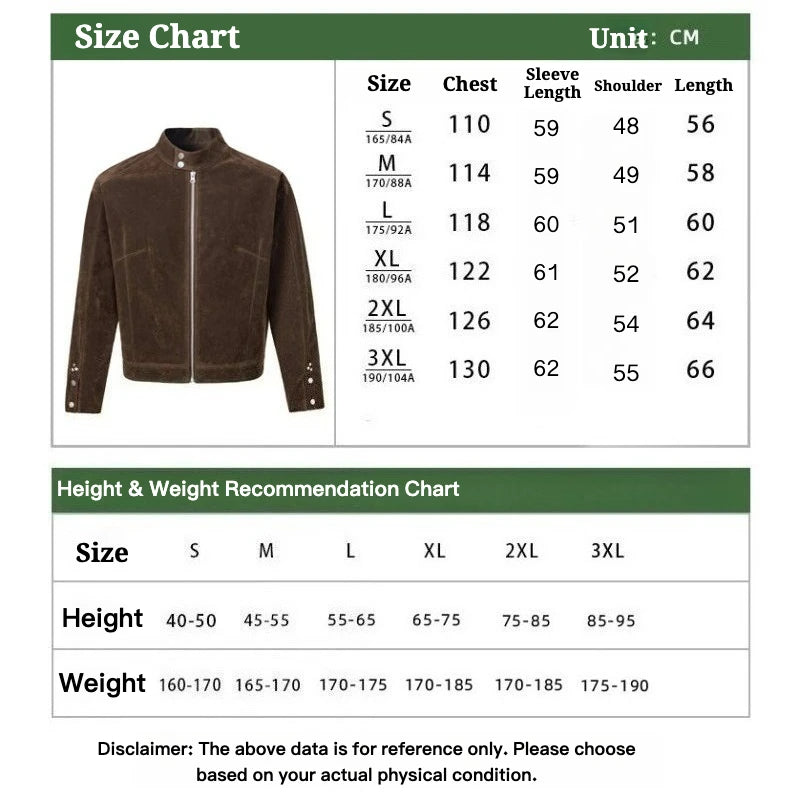 Men's Retro Suede Jacket Vintage Stand Up Collar Zip Up Biker Jacket |Y2K High Street Loose Fit Short Coat Casual Daily Wear