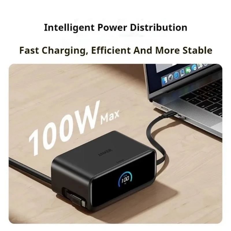 ស្ថានីយសាកថ្ម Anker A91C8 Nano 100W GaN ខ្សែសាកលឿនពហុរន្ធសម្រាប់ដាក់លើតុ និងអេក្រង់បង្ហាញ