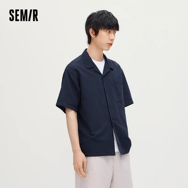 អាវបុរស Semir សាច់ក្រណាត់ Twill រលុងកអាវគុយបាដៃខ្លី 2026 រដូវក្តៅធម្មតា
