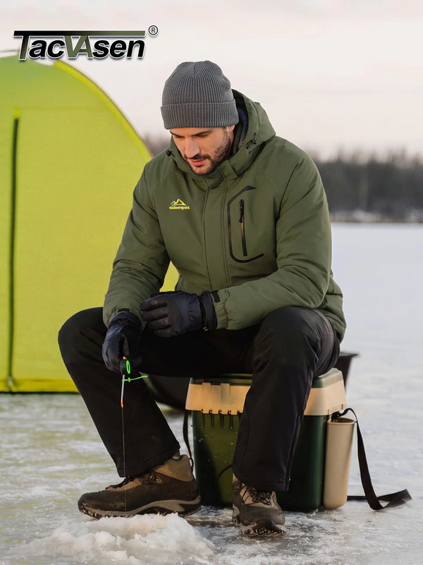 TACVASEN Men's Winter Parka Jacket Windproof Waterproof Fleece Lined Warm Jackets Outdoor Fishing Snow Raincoat with 7 Pockets