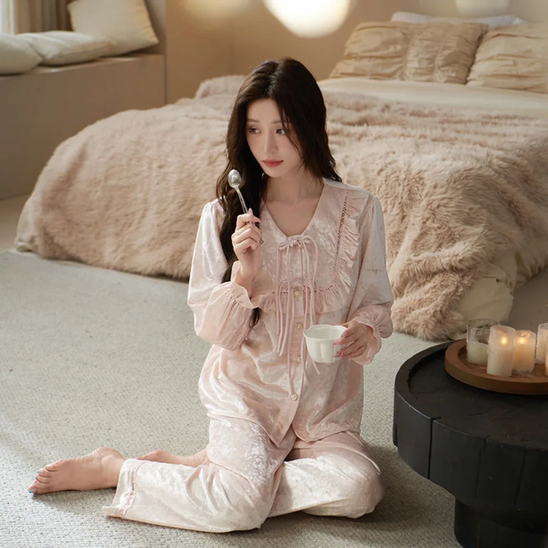 New 2 Piece Set Pajama Women's Suit Night Wear for Ladies 2026 Autumn New Long Sleeve Pyjama Set Woman Sleepwear Soft Pijama