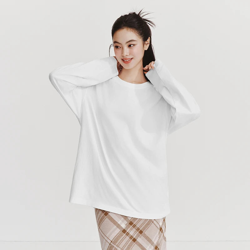 Semir Versatile Tshirt Unisex 2026 Spring Autumn Cotton White Basic Inner Layer Casual Couple Style Daily Wear Top