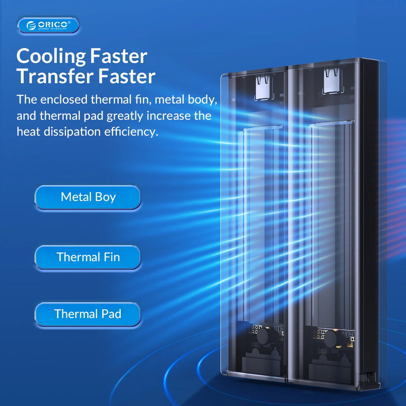 ORICO Aluminum Alloy Dual Bay Dual NVMe M2 SSD Case Support M.2 NVMe SSD Disk For M Key B&M Key SSD Tool Free Enclosure