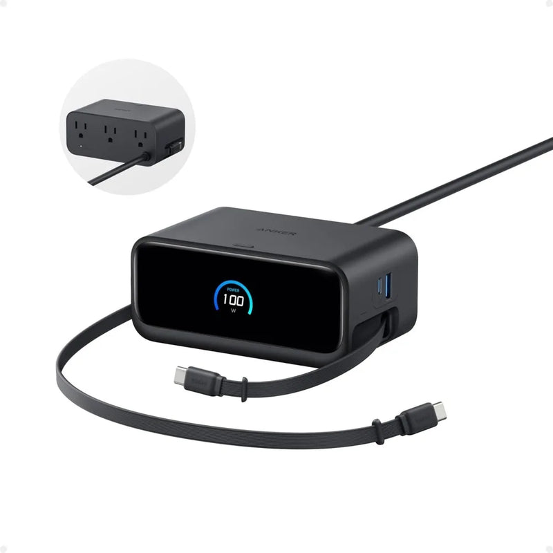 ស្ថានីយសាកថ្ម Anker A91C8 Nano 100W GaN ខ្សែសាកលឿនពហុរន្ធសម្រាប់ដាក់លើតុ និងអេក្រង់បង្ហាញ