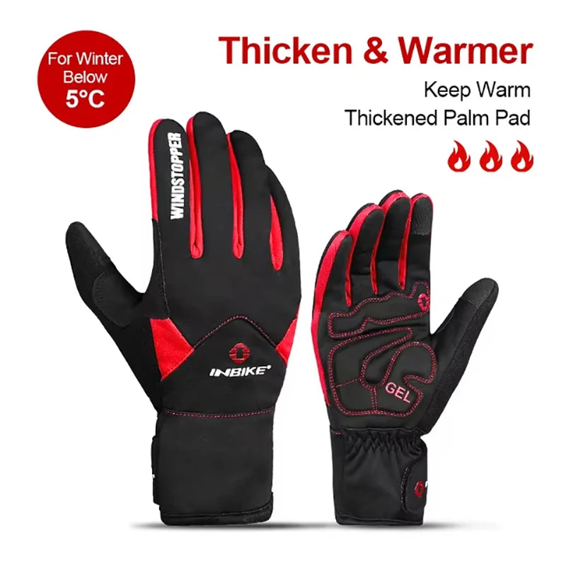 INBIKE Winter Cycling Gloves Man Touch Screen Bicycle Gloves Thickened Men's Gloves MTB for Riding Bike Motorcyclist Accessories