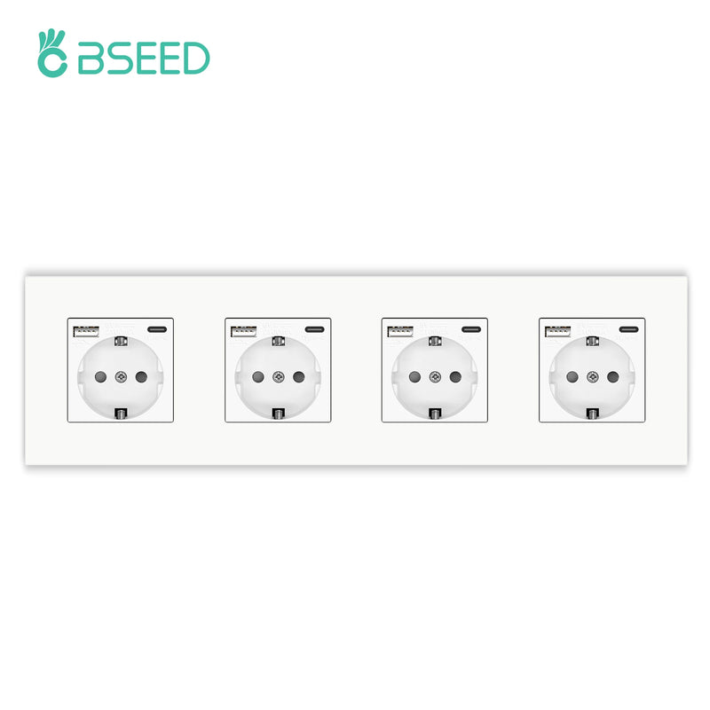 BSEED M1 Series EU Wall Socket USB Type-C Port Outlets Double Plastic Frame Sockets Triple Power Plugs Kids Protection 16A