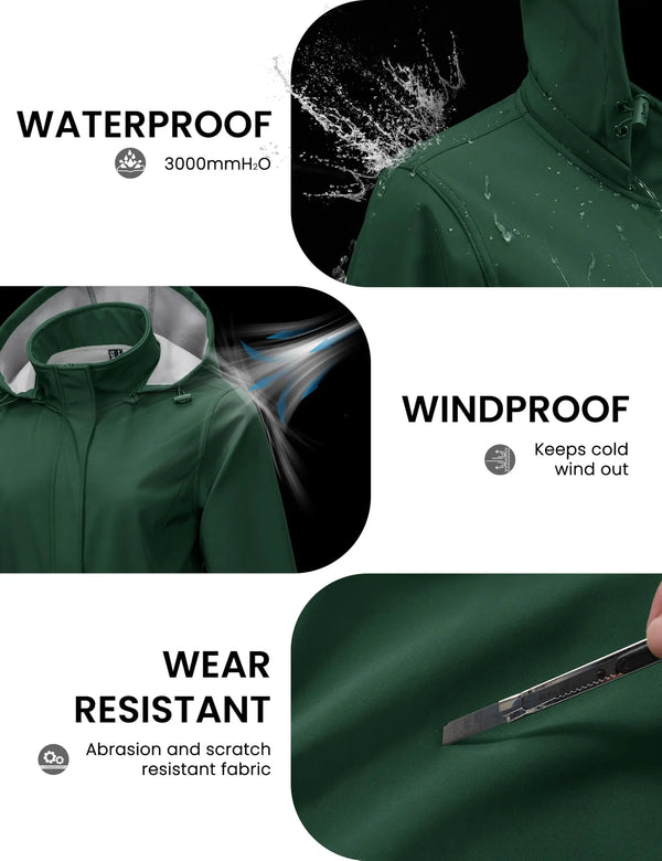 TACVASEN Women's Winter Warm Long Fleece Lined Waterproof Jackets Windproof Breathable Daily Outdoor Softshell Rain Coat Hooded