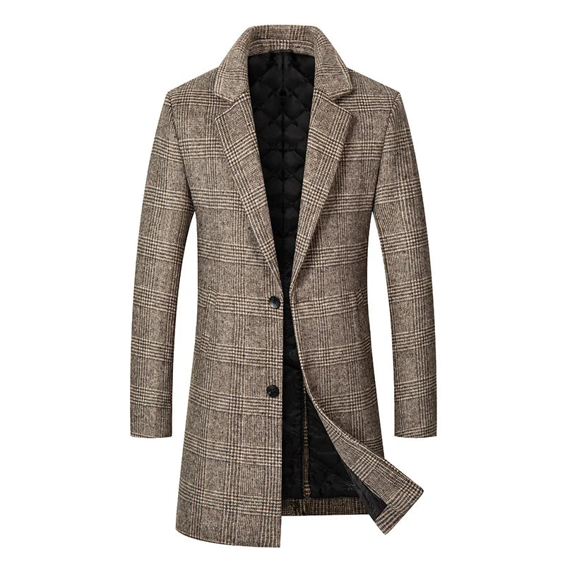 High Quality Mens Dark Gray Wool Trench Coat Winter Warm Long Jacket Business Casual Party Asian Size M-4XL