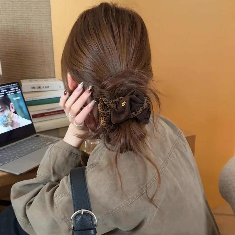 Korean-Style Leopard Print Color-Blocked Hair Tie for Women Versatile, Niche Ponytail Holder New Arrival High-End Hair Accessory