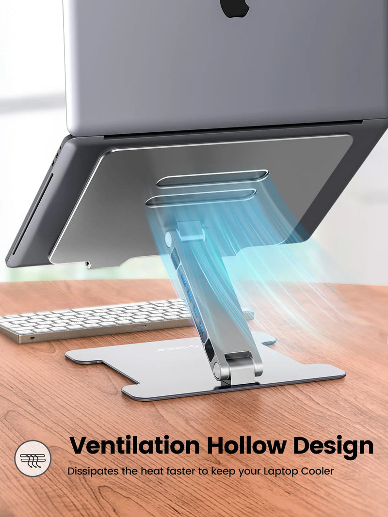 ORICO 4 Port USB3.0 Foldable Laptop Stand Aluminum Notebook Riser Desktop Laptop Cooling Stand for MacBook Dell