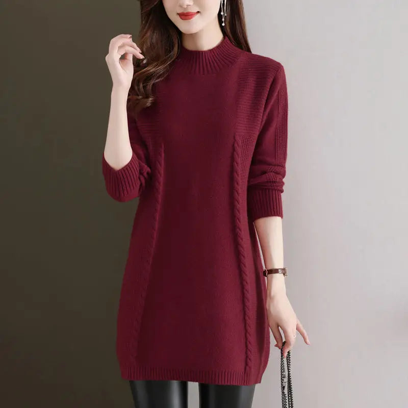 Winter Clothes Woman Half Turtleneck Warm Pullover Tops Female Knitting Spring Autumn Women's Sweaters Woolen Short Mini Dress