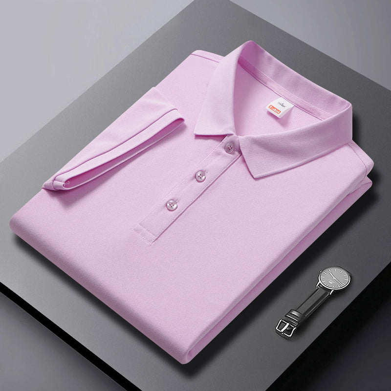 Outdoor Leisure Polo Top For Men Short Sleeve Lapel Neck Three Button Placket Comfortable Solid Texture Fabric