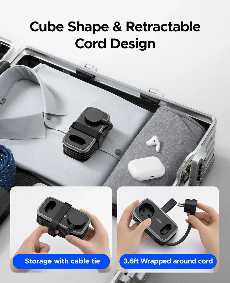 ORICO EU Plug Travel Power Strip with 2AC 3USB Port 1.1M Extension Cable 5-In-1 Charging Smart Socket for Home/Travel Save Space