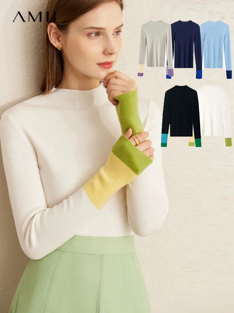 អាវយឺត AMII Minimalist ឆ្នាំ ២០២៥ រដូវរងាថ្មីសម្រាប់ស្ត្រីការិយាល័យមូលដ្ឋានពាក់កណ្តាលកអាវខ្ពស់ពណ៌ផ្ទុយស្រឡះ 12324067