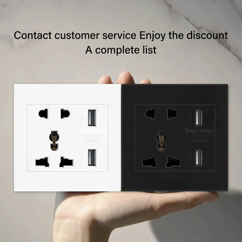 DepoGuye AC 110-250V UK Standard Socket Panel, 5V 2.1A Dual USB Mobile Phone Charger International Universal Power Outlet 86mm