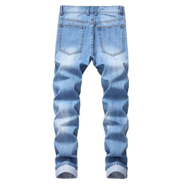 New Spring 2027 Men's Ripped Jeans, Blue Denim Pants for Summer and Fall, Asian Sizes 28–42.