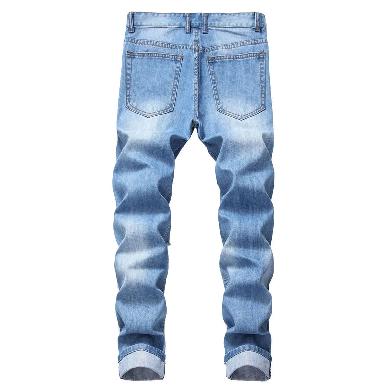 New Spring 2027 Men's Ripped Jeans, Blue Denim Pants for Summer and Fall, Asian Sizes 28–42.