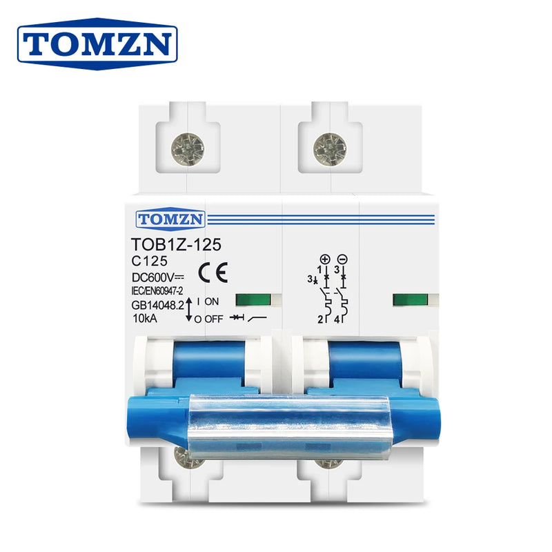TOMZN 2P 125A 100A 80A DC MCB 600V Circuit Breaker FOR PV System Battery Main Switch