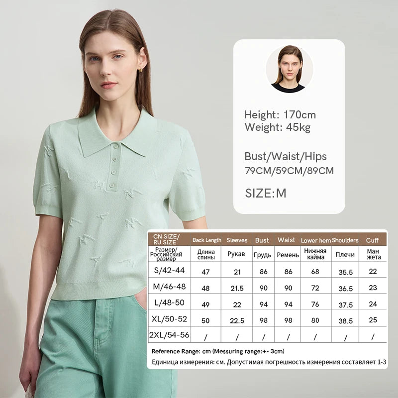 អាវយឺតដៃខ្លី Amii Minimalist សម្រាប់នារី រដូវស្លឹកឈើជ្រុះ ឆ្នាំ២០២៦ ថ្មី POLO ក អក្សរ Jacquard អាវច្រើនមុខងារ 12542136