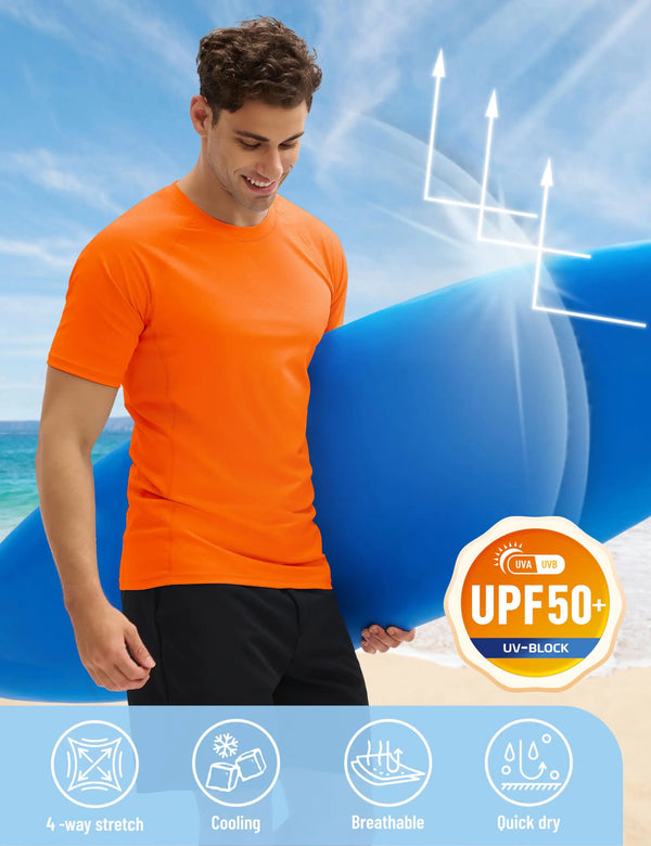 TACVASEN Mens Summer UPF 50+ Quick Dry T-Shirt Surf Swim Short Sleeve Shirts Athletic Performance Rash Guard Water Shirts Beach