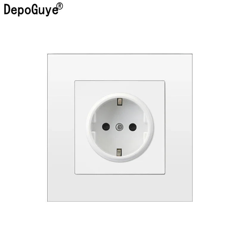 Depoguye White wall power button, international general button light switch, household bedroom switch with socket 220V 86mm*86mm