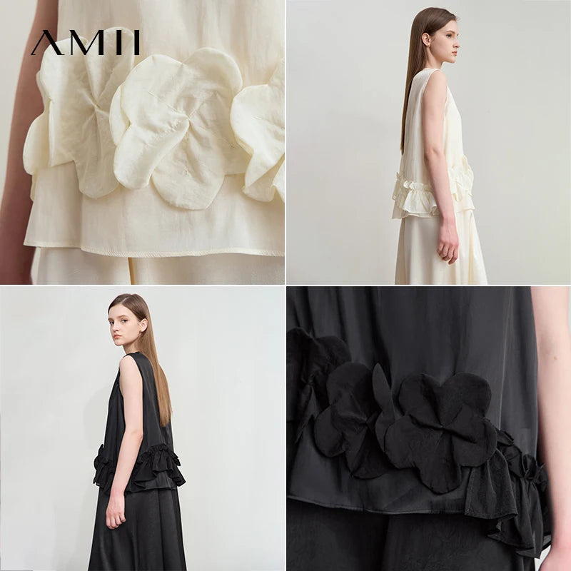 រ៉ូបទេពអប្សរវិស្សមកាល Amii Minimalist រដូវក្តៅឆ្នាំ ២០២៥ សម្លៀកបំពាក់នារីថ្មីសម្រាប់ការិយាល័យ សូត្ររាងអក្សរ A រាងគូប ផ្ការាងជារង្វង់ 12552030