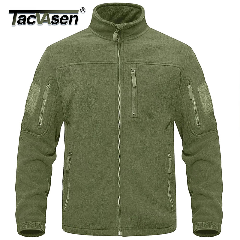 TACVASEN Full Zip Up Green Fleece Jacket Thermal Warm Work Coats Mens Zipper Pockets Casual Hiking Training Outwear Windbreaker