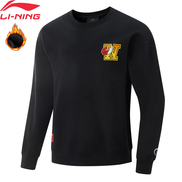 អាវយឺតដៃវែង Li-Ning សម្រាប់បុរស Wade ក្តៅសម្រាប់រដូវរងា ធ្វើពីក្រណាត់រោមចៀម 74% កប្បាស 26% ប៉ូលីអេស្ទ័រ រាងរលុង អាវកីឡា LiNing AWDV889
